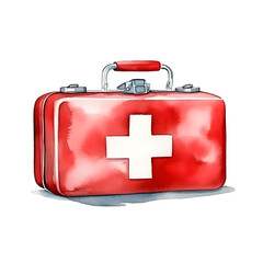 Obraz premium Vibrant Watercolor First Aid Kit with Recognizable Red Cross Symbol