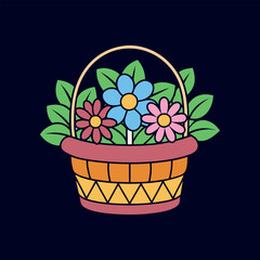 colorful bouquet and flowers in a basket vector illustration design