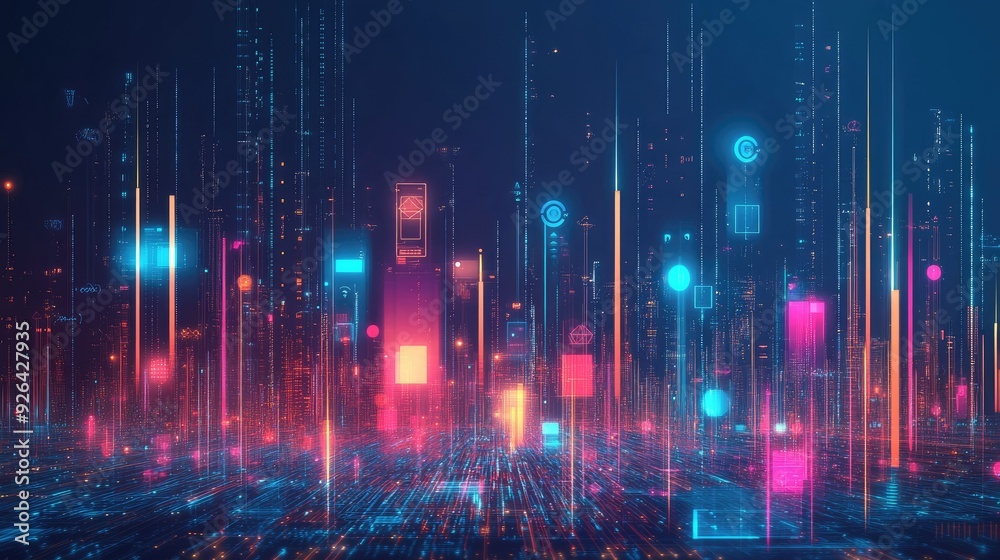Poster futuristic big data visualization with abstract digital elements on a technology background. hand-dr