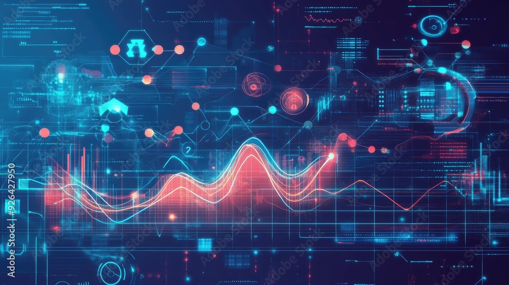 Poster futuristic big data visualization with abstract digital elements on a technology background. hand-dr