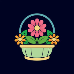 colorful bouquet and flowers in a basket vector illustration design