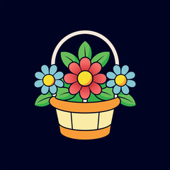 colorful bouquet and flowers in a basket vector illustration design