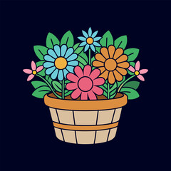 colorful bouquet and flowers in a basket vector illustration design