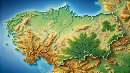 A detailed topographic map of Poland showcasing its borders, cities, rivers, and mountains, with a subtle gradient effect adding a sense of depth and texture.
