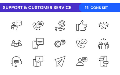 Support and customer service outline style modern icons set. Customer Feedback, Response, experience, helpline and technical support icon illustration