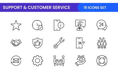 Support and customer service outline style modern icons set. Customer Feedback, Response, experience, helpline and technical support icon illustration
