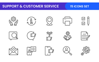 Support and customer service outline style modern icons set. Customer Feedback, Response, experience, helpline and technical support icon illustration