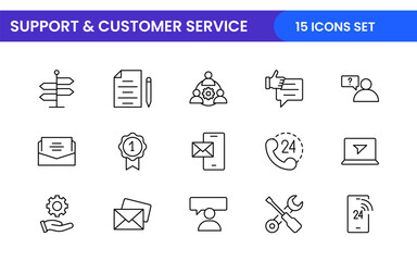 Support and customer service outline style modern icons set. Customer Feedback, Response, experience, helpline and technical support icon illustration