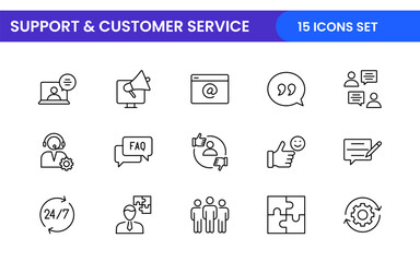 Support and customer service outline style modern icons set. Customer Feedback, Response, experience, helpline and technical support icon illustration