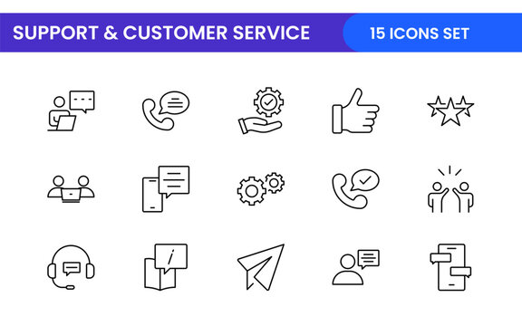 Support and customer service outline style modern icons set. Customer Feedback, Response, experience, helpline and technical support icon illustration