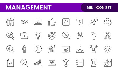 Business and office management Outline Icon Collection. marketing, strategy, teamwork, planning, business, training, office icons illustration.