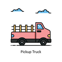 Pickup Truck vector  Filled outline icon style illustration. Symbol on White background EPS 10 File