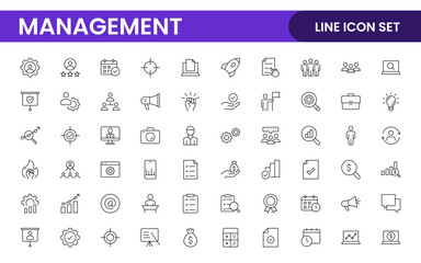 Business and office management Outline Icon Collection. marketing, strategy, teamwork, planning, business, training, office icons illustration.
