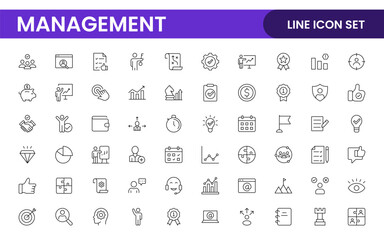 Business and office management Outline Icon Collection. marketing, strategy, teamwork, planning, business, training, office icons illustration.