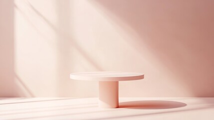 Elegant round table with a pink podium, set in a pastel studio environment, perfect for displaying products or objects