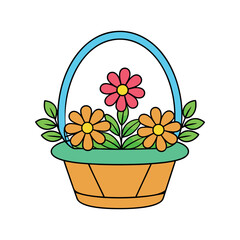 colorful bouquet and flowers in a basket vector illustration design