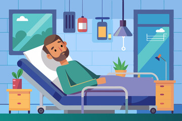 Sick man lies in bed in a ward in a hospital. Hospitalization of the patient
