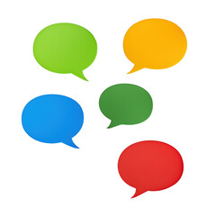 A series of colorful speech bubbles are arranged in a row