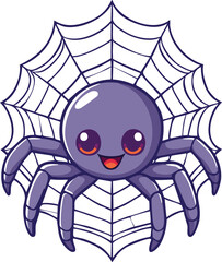 Cute Spider With Net Cartoon Illustration. Animal Nature Concept Isolated.