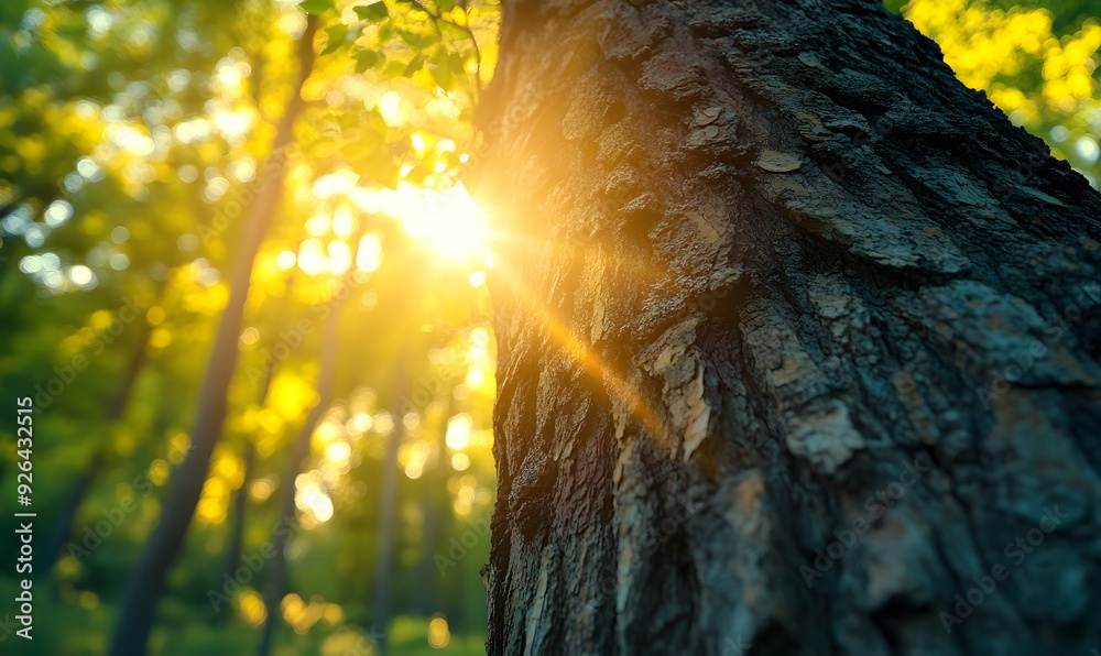 Wall mural Sunbeams Through a Tree Trunk in a Forest