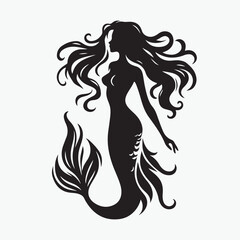 A striking vector illustration of a mermaid perched majestically, its intricate plumage rendered in elegant black and white