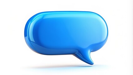 A bright blue 3D speech bubble emerges from a white background, bursting with excitement, filled with air and possibility, conveying dynamic communication and creative expression.