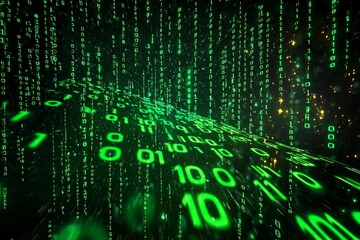 Fototapeta premium Green Dark Binary Code with Data Streaming Background created with Generative AI
