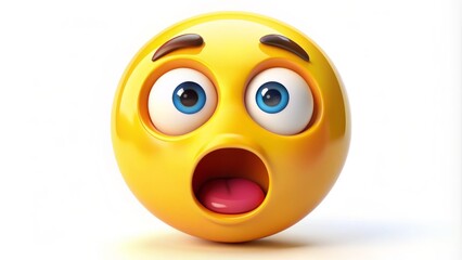 Fototapeta premium A bright yellow emoji face with a shocked expression, wide eyes, and an open mouth, conveying a sense of sudden astonishment and delightful surprise.