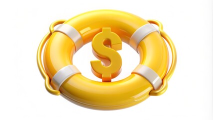 A bright yellow life ring with a dollar sign and question mark inside, symbolizing financial assistance and support for payment-related queries and issues.