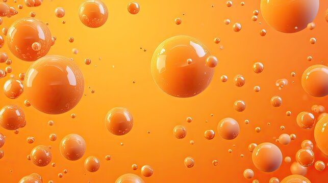 Modern orange backdrop with 3D realistic spheres, featuring textured bubbles or letters. Ideal for creating impactful banners and abstract vector designs.