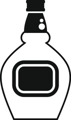 Simple black silhouette of a bottle for strong alcohol with blank label and closed with a lid