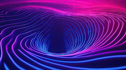 Neon techno sinkhole with line-striped patterns, offering a striking modern art background. Perfect for advertisement posters, website banners, and product package designs.