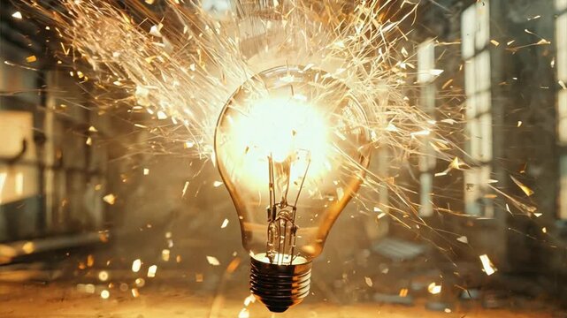 Ignite the Spark: A lone light bulb explodes with radiant energy, symbolizing the exhilarating moment of inspiration and breakthrough.