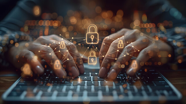 Cyber security.Digital padlock icon,Cyber security technology network and data protection technology on virtual dashboard.Online internet authorized access against cyber attack