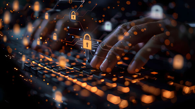 Cyber security.Digital padlock icon,Cyber security technology network and data protection technology on virtual dashboard.Online internet authorized access against cyber attack