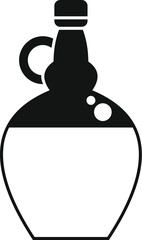 Black and white vector illustration of a bottle containing a liquid