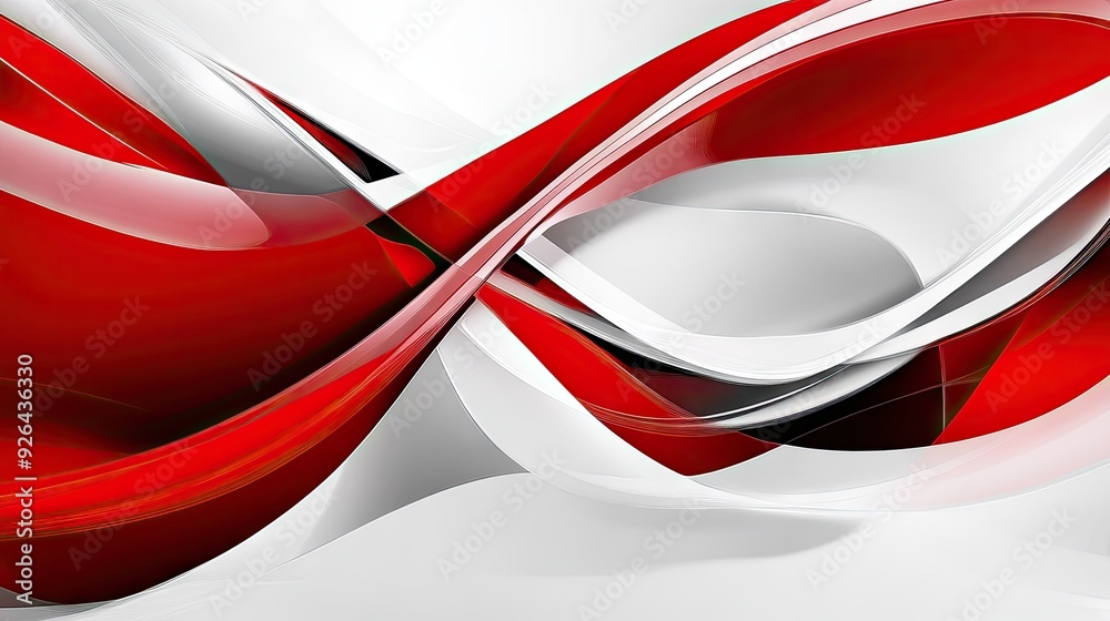 Poster red and white modern abstract design featuring intersecting lines and smooth curves. a vibrant and d