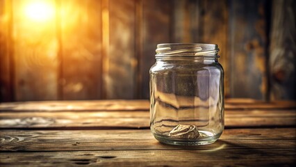 A clear glass jar filled with deep wrinkles, symbolizing the passage of time and age, sits on a rustic wooden table with a blurred background.