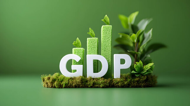 Growth and increase of gross domestic product concept, economic indicator, word "GDP" and bar chart