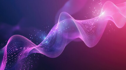 Obraz premium Scientific background with dynamic DNA molecules and geometric waves. Ideal for technology, medicine, and chemistry banners. Modern, sleek design with flowing abstract patterns.