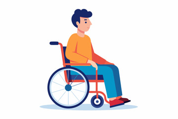 Man is sitting in a wheelchair on a white background. Vector illustration
