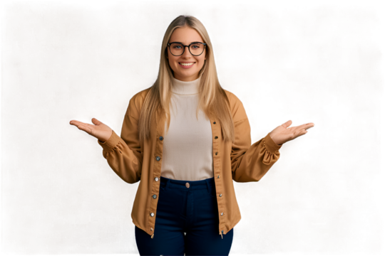 Beautiful young blonde woman wearing glasses smiling showing both hands open palms, presenting and advertising comparison and balance