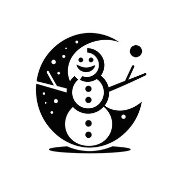 recommend clip art: Minimalist snowman logo silhouette on white background