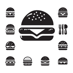 Fototapeta premium Simple black and white burger silhouette. Burger black icon.