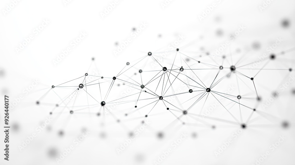 Poster white background with an intricate web of tech connection dots and geometric lines. abstract represe