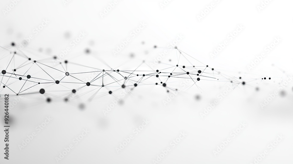 Poster white background with an intricate web of tech connection dots and geometric lines. abstract represe