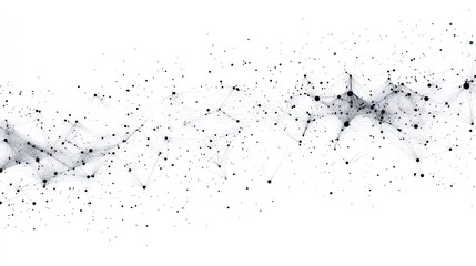White background with a complex network of tech connection dots and plexus lines. Abstract design symbolizing digital technology, data flow, and modern connectivity.