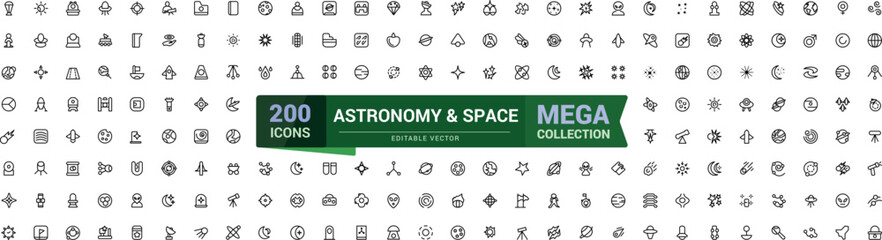 Astronomy and space line icon set. Mega collection of Space icon. Outline symbols collection. Editable stroke. Vector illustration. © Rubbble