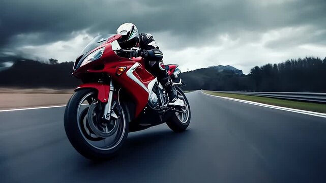 a motorbike racing at full speed in the road