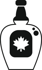 Simple black and white vector illustration of a glass bottle containing delicious canadian maple syrup